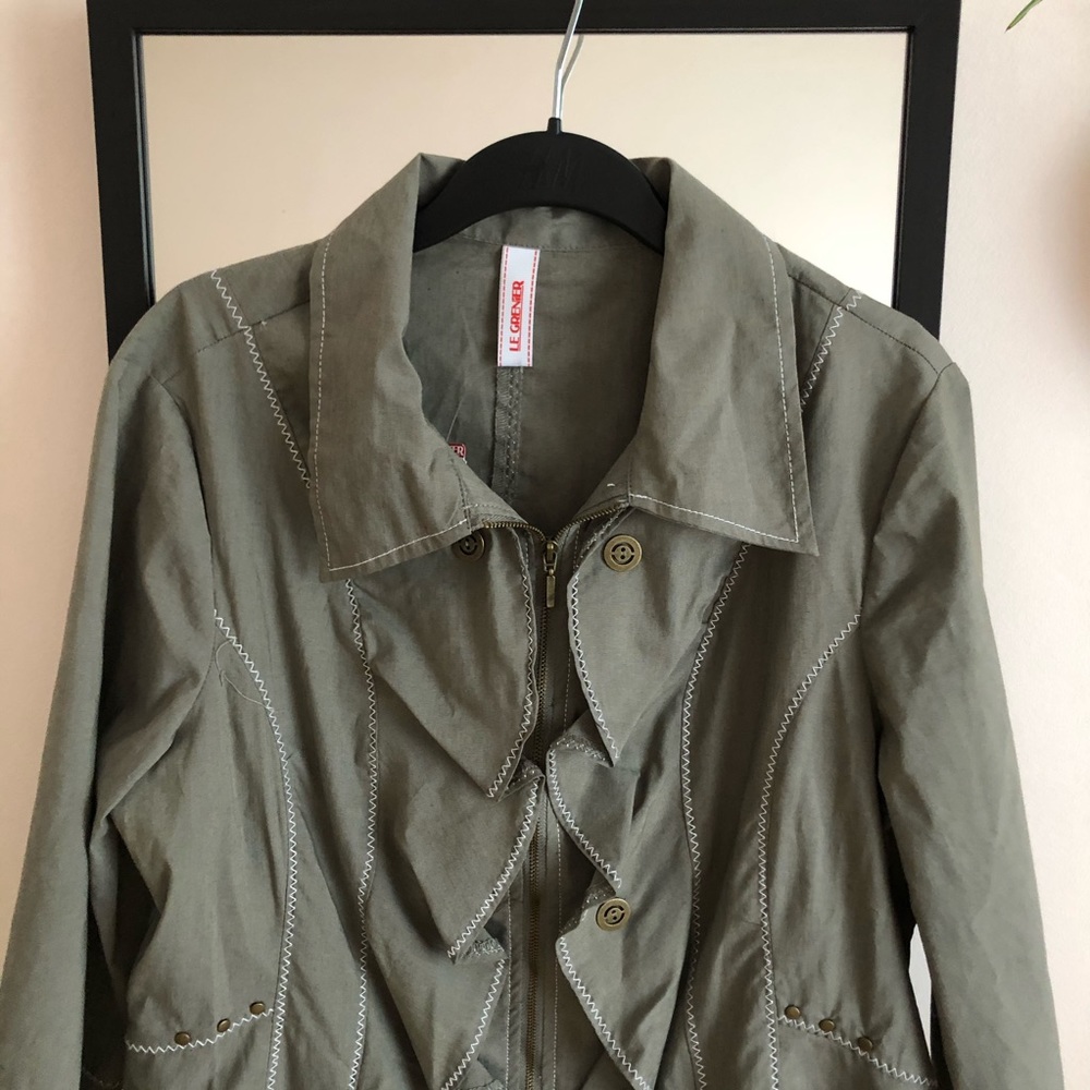 NWT Khaki Ruffle Front Blazer